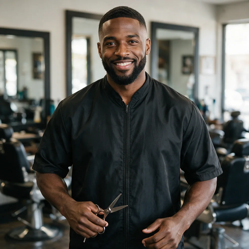 Barber with a client in the chair