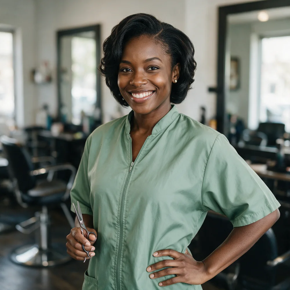 Hair stylist with a client