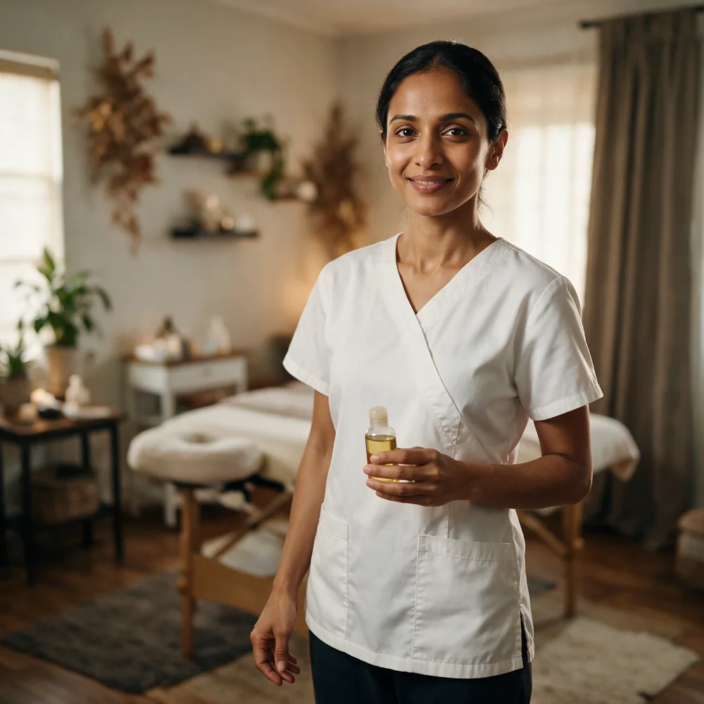 Massage therapist with a client